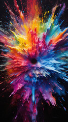 Abstract colorful paint splashes on black background. Colorful explosion of paint .