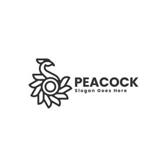 Vector Logo Illustration Peacock Line Art Vintage Badge Style