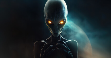 Wide shot portrait of Alien with glowing eyes