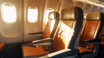 sun shining inside airplane with leather seats