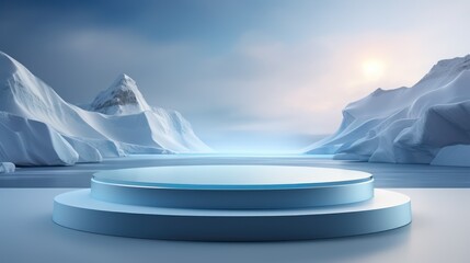 Glacier ice podium for mockup display or presentation of products