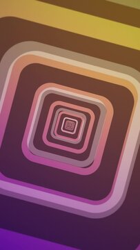 Vertical video - vibrant colorful repeating rounded squares pattern abstract background. This fun retro purple and gold gradient animation is full HD and a seamless loop.