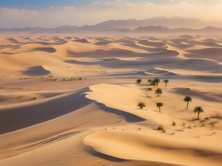 Fototapeta na wymiar A barren and unforgiving desert landscape, a harsh and desolate expanse extends as far as the eye can see. 