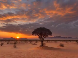The beauty of the picturesque desert nature at sunset and sunrise, a wonderful and picturesque view in the Saudi sky