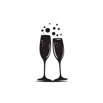 Happy New Year Champagne Glasses Toasting Silhouette - Classy Celebration Vector Glasses Toasting Black Vector
