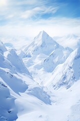 Panorama of snow covered Alps. Bright landscape with Caucasian mountains sunny day.