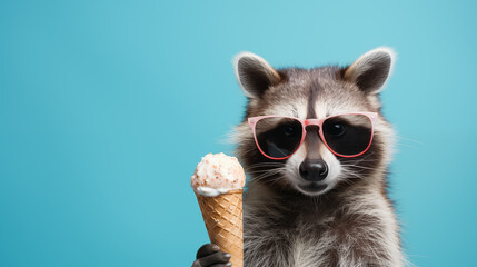 Funny raccoon with ice cream.