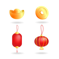 Set red golden Chinese new year item fortune ancient for festival gradient vector design