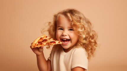 Naklejka premium A girl eats pizza.