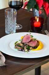 Beef tenderloin with mashed potatoes and Herbs