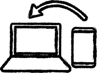synchronize smart phone with laptop vector icon in grunge style