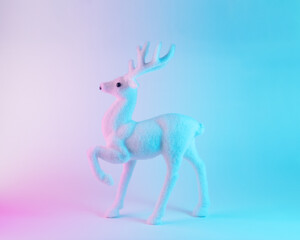 White reindeer in vibrant bold gradient holographic colors. Christmas and New Year minimal art...