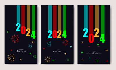 Happy New Year Colorful Background Set Vertical