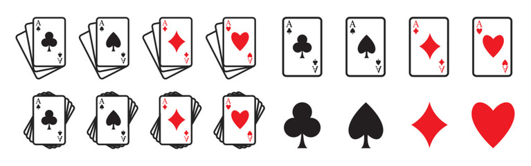 playing card gambling icon symbol, spade clover, heart, diamond - obrazy, fototapety, plakaty