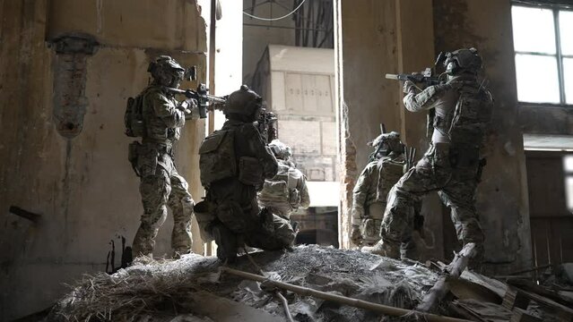 Soldier in civil war, ruined building.