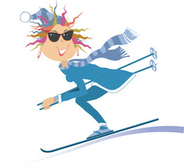 Naklejka premium Skiing young woman illustration. Winter sport. Young skier woman. Isolated on white background 