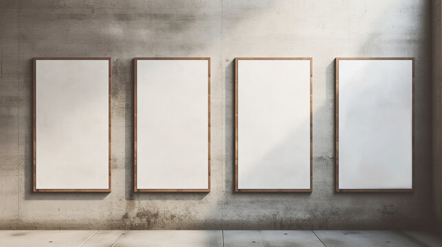 Generative AI, set of four posters mock up, blank minimalistic background, artwork template