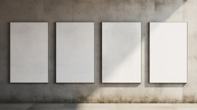 Generative AI, set of four posters mock up, blank minimalistic background, artwork template