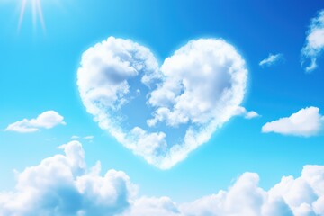 Naklejka na ściany i meble Cloud in shape of heart on blue sky background for Valentine's Day. Generative AI
