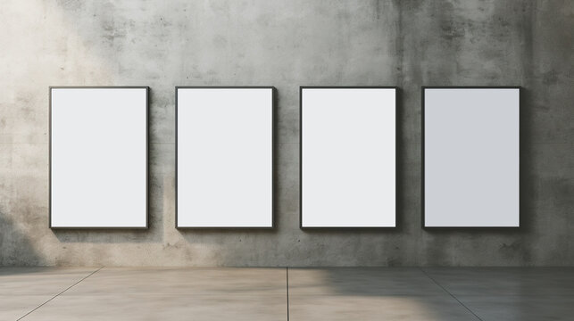 Generative AI, set of four posters mock up, blank minimalistic background, artwork template