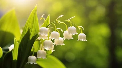 Fototapeten Floral perfection: macro view of wild Lily of the Valley in a garden © pvl0707