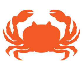 Illustration depicting the silhouette of an orange crab with claws on a white background