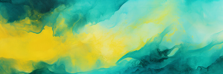 Fototapeta na wymiar Abstract watercolor paint background by teal color blue and green and yellow with liquid fluid texture for background or banner with space for text.