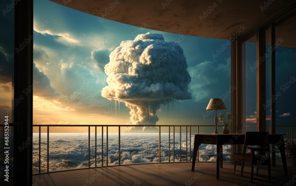 Canvas Prints the mushroom cloud explodes at the city view from the balcony.
