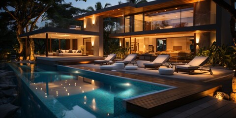 Fototapeta na wymiar minimalist house architecture design with private oasis
