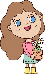 Cute girl holding flowers. Created with Adobe Illustrator.
