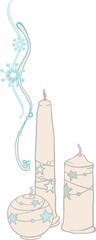 New Year, Merry Christmas - seasonal composition from isolated graphic, cartoon elements on a white background in pastel colors. Hand drawn digital illustration