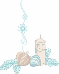 New Year, Merry Christmas - seasonal composition from isolated graphic, cartoon elements on a white background in pastel colors. Hand drawn digital illustration