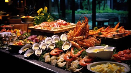 delicious table seafood food bountiful illustration fresh ocean, cuisine shellfish, lobster crab...