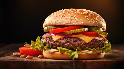 juicy cheeseburger burger food mouthwatering illustration savory beef, cheese lettuce, tomato onion juicy cheeseburger burger food mouthwatering