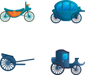 Carriage icons set cartoon vector. Vintage vehicle for passenger. Retro transport