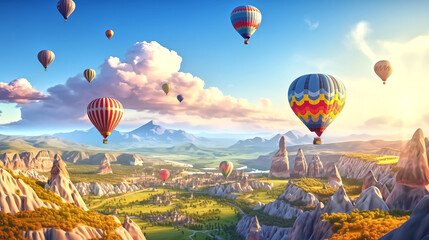 capture a photo of Hot air balloons flying over spectacular - obrazy, fototapety, plakaty