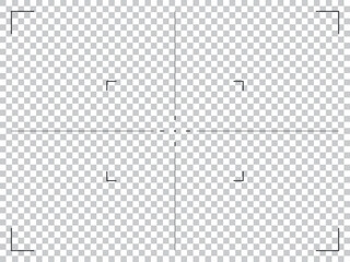 Photo camera frame cross viewfinder template. Vector illustration with rec, time, battery. - obrazy, fototapety, plakaty
