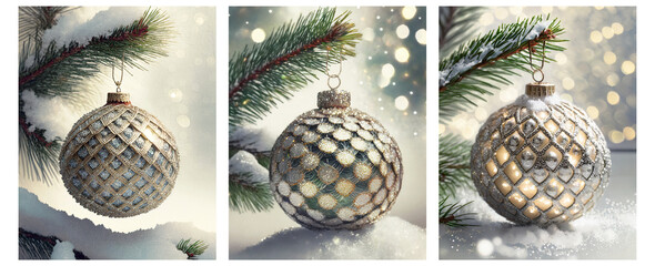 Set of Christmas tree decorations for gift tags and Christmas greetings.
