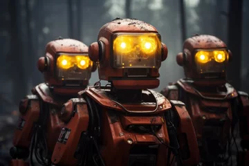 Fototapeten Robots equipped with firefighting capabilities responding to emergencies in a highly efficient and coordinated manner, futurism image © Ingenious Buddy 