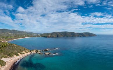 drone view of Laconella and Lacona Beach on the island of Elba