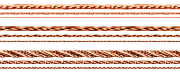 Cable - Wire - Cord - String - Rope - seamless pattern - Isolated Transparent PNG - Copper, Bronze, Brass - Various Shapes and models - obrazy, fototapety, plakaty