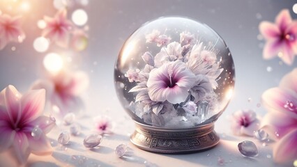 Obraz na płótnie Canvas Shrub Althaea flower in glass orb 