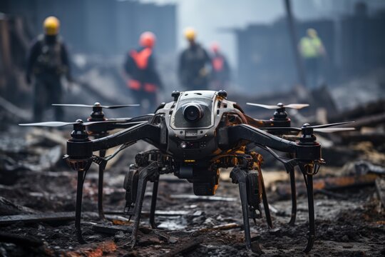 Futuristic search and rescue drones and robots harnessing advanced sensors, futurism image