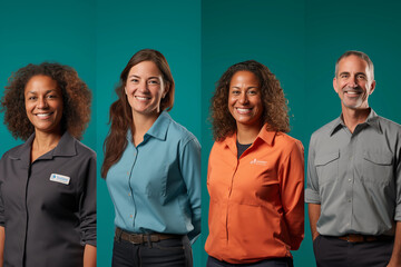 Portraits of employees showcasing company values or mission statements through visual storytelling, with copy space