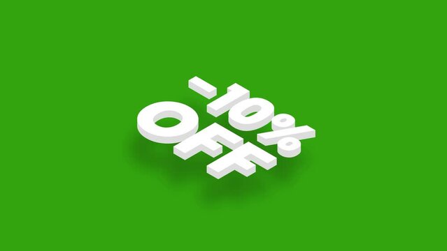 -10% off isometric animation on green screen.