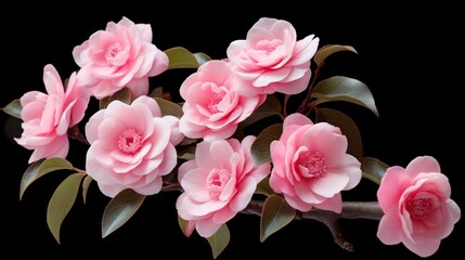 pink camellias flower on black background