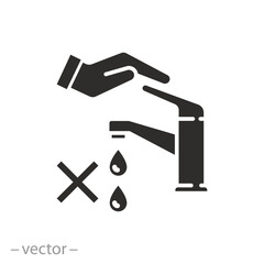 hand close the faucet icon, water saving, economical use of water, flat symbol - editable stroke vector illustration