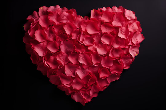 A red heart image arranged from rose petals
