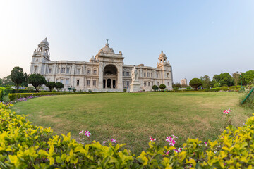 View of The famous Victoria Memorial with Garden, a large marble building in Central Kolkata, at...