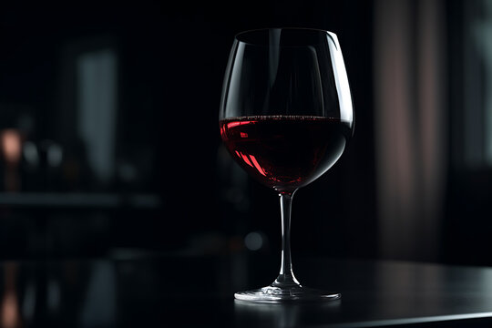 Red wine in a deep glass close-up on a black background